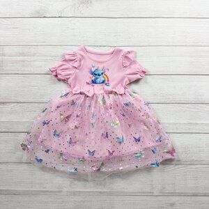 Stitch Toddler Girl Pink Butterfly Tulle Dress Flutter Sleeve Party Dress 1-2y
